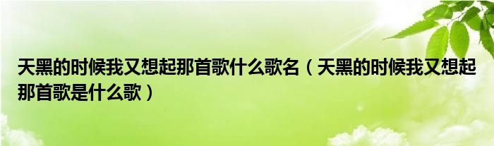 天黑的时候我又想起那首歌什么歌名（天黑的时候我又想起那首歌是什么歌）