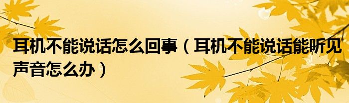 耳机不能说话怎么回事（耳机不能说话能听见声音怎么办）