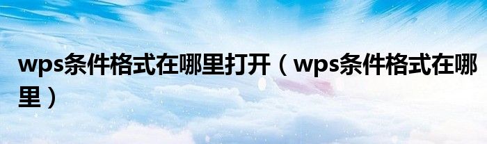 wps条件格式在哪里打开（wps条件格式在哪里）