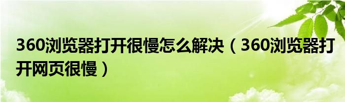 360浏览器打开很慢怎么解决（360浏览器打开网页很慢）