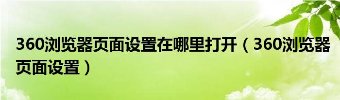 360浏览器页面设置在哪里打开（360浏览器页面设置）