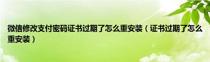 微信修改支付密码证书过期了怎么重安装（证书过期了怎么重安装）