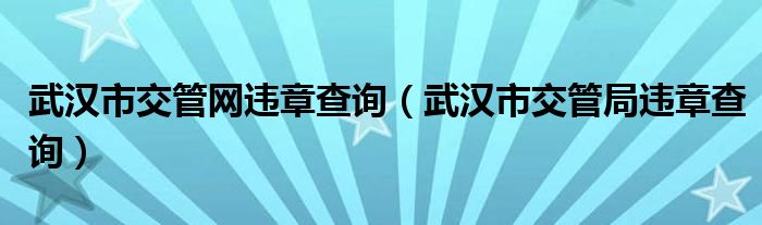 武汉市交管网违章查询（武汉市交管局违章查询）