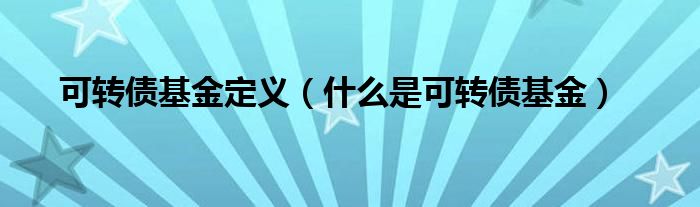 可转债基金定义（什么是可转债基金）