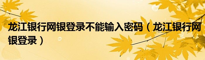 龙江银行网银登录不能输入密码（龙江银行网银登录）