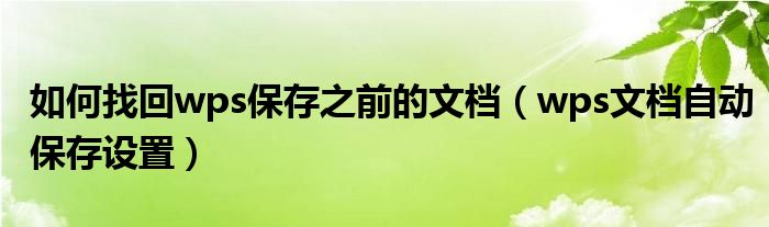 如何找回wps保存之前的文档（wps文档自动保存设置）