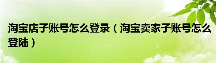 淘宝店子账号怎么登录（淘宝卖家子账号怎么登陆）