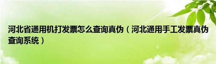 河北省通用机打发票怎么查询真伪（河北通用手工发票真伪查询系统）