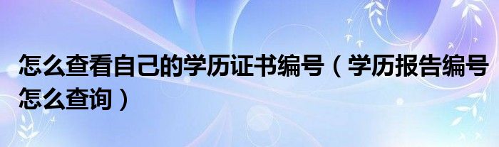 怎么查看自己的学历证书编号（学历报告编号怎么查询）