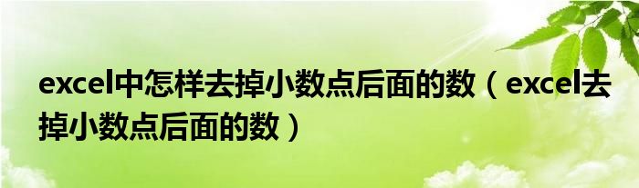 excel中怎样去掉小数点后面的数（excel去掉小数点后面的数）