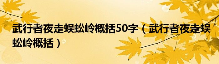 武行者夜走蜈蚣岭概括50字（武行者夜走蜈蚣岭概括）