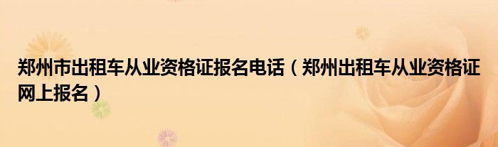 郑州市出租车从业资格证报名电话（郑州出租车从业资格证网上报名）