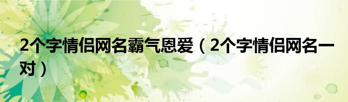 2个字情侣网名霸气恩爱（2个字情侣网名一对）