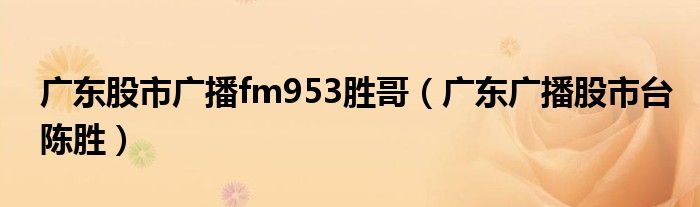 广东股市广播fm953胜哥（广东广播股市台陈胜）