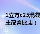 1立方c25混凝土配合比重量（1立方c25混凝土配合比表）