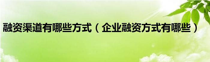 融资渠道有哪些方式（企业融资方式有哪些）