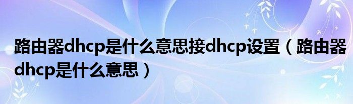 路由器dhcp是什么意思接dhcp设置（路由器dhcp是什么意思）