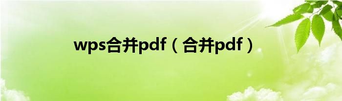 wps合并pdf（合并pdf）