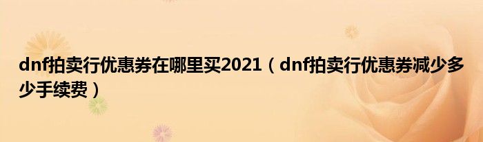 dnf拍卖行优惠券在哪里买2021（dnf拍卖行优惠券减少多少手续费）