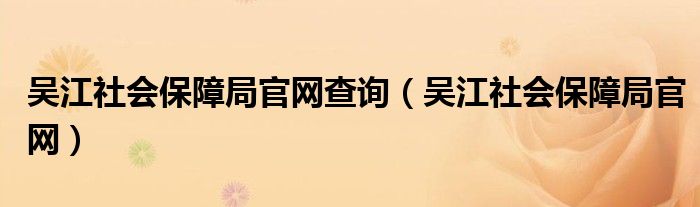 吴江社会保障局官网查询（吴江社会保障局官网）