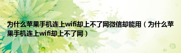 为什么苹果手机连上wifi却上不了网微信却能用（为什么苹果手机连上wifi却上不了网）