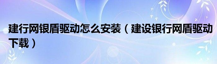 建行网银盾驱动怎么安装（建设银行网盾驱动下载）