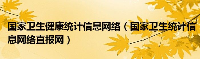 国家卫生健康统计信息网络（国家卫生统计信息网络直报网）