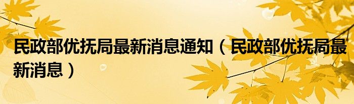 民政部优抚局最新消息通知（民政部优抚局最新消息）