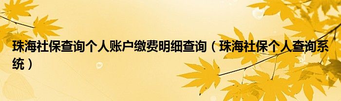 珠海社保查询个人账户缴费明细查询（珠海社保个人查询系统）