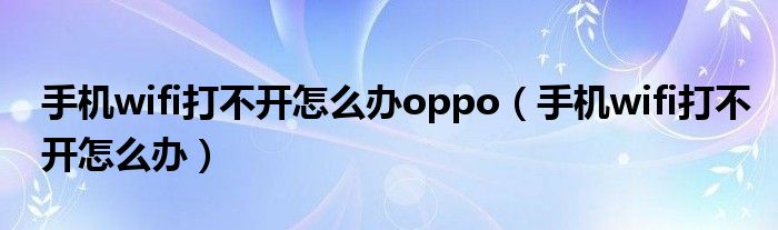 手机wifi打不开怎么办oppo（手机wifi打不开怎么办）