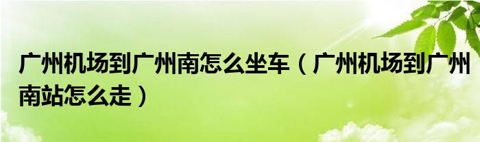 广州机场到广州南怎么坐车（广州机场到广州南站怎么走）