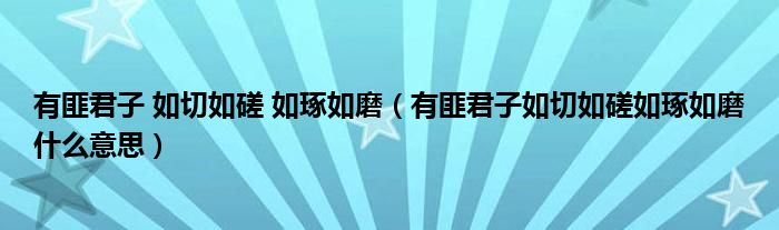 有匪君子 如切如磋 如琢如磨（有匪君子如切如磋如琢如磨什么意思）