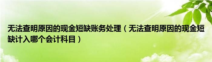 无法查明原因的现金短缺账务处理（无法查明原因的现金短缺计入哪个会计科目）