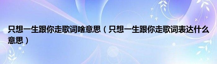 只想一生跟你走歌词啥意思（只想一生跟你走歌词表达什么意思）