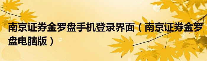 南京证券金罗盘手机登录界面（南京证券金罗盘电脑版）