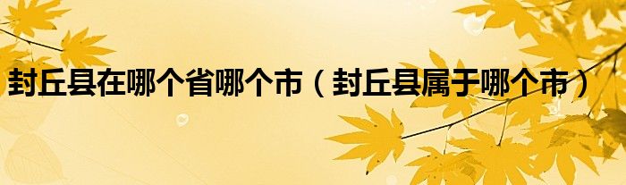 封丘县在哪个省哪个市（封丘县属于哪个市）