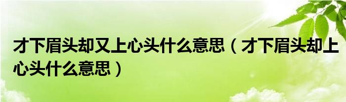 才下眉头却又上心头什么意思（才下眉头却上心头什么意思）