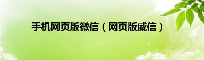 手机网页版微信（网页版威信）