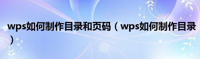 wps如何制作目录和页码（wps如何制作目录）