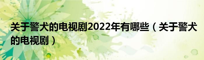 关于警犬的电视剧2022年有哪些（关于警犬的电视剧）