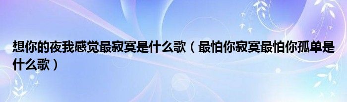 想你的夜我感觉最寂寞是什么歌（最怕你寂寞最怕你孤单是什么歌）