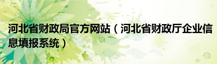 河北省财政局官方网站（河北省财政厅企业信息填报系统）