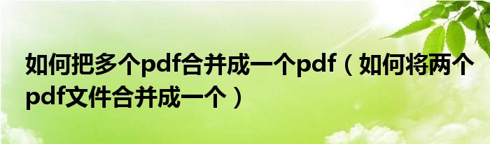 如何把多个pdf合并成一个pdf（如何将两个pdf文件合并成一个）