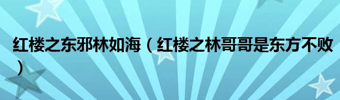 红楼之东邪林如海（红楼之林哥哥是东方不败）