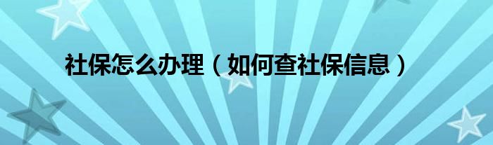 社保怎么办理（如何查社保信息）