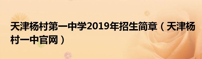 天津杨村第一中学2019年招生简章（天津杨村一中官网）