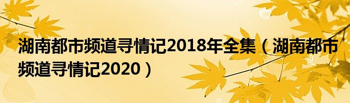 湖南都市频道寻情记2018年全集（湖南都市频道寻情记2020）