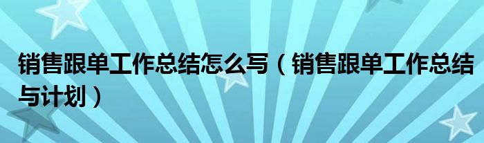 销售跟单工作总结怎么写（销售跟单工作总结与计划）