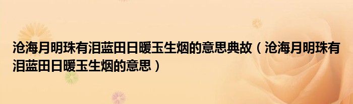 沧海月明珠有泪蓝田日暖玉生烟的意思典故（沧海月明珠有泪蓝田日暖玉生烟的意思）