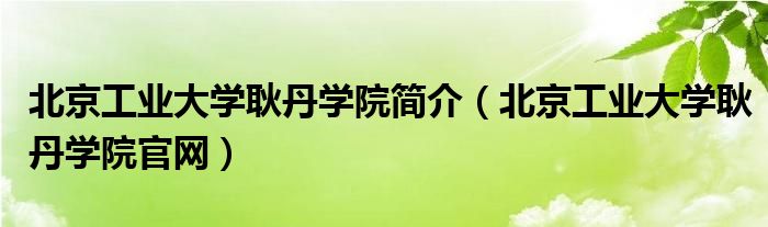 北京工业大学耿丹学院简介（北京工业大学耿丹学院官网）